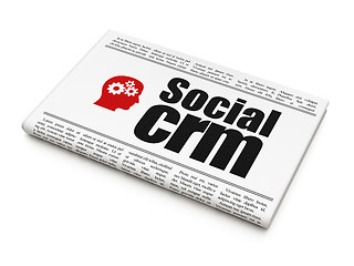 Image showing Finance concept: newspaper Social CRM and Head With Gears