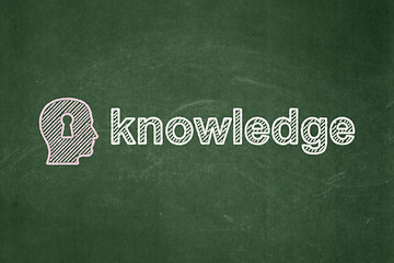 Image showing Education concept: Head With Keyhole and Knowledge on chalkboard background