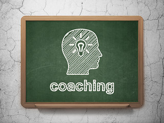 Image showing Education concept: Head With Light Bulb and Coaching on chalkboard