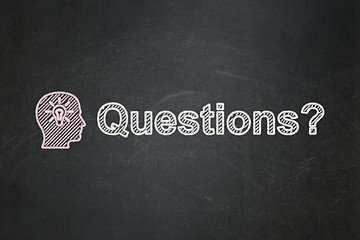 Image showing Education concept: Head With Light Bulb and Questions? on chalkboard