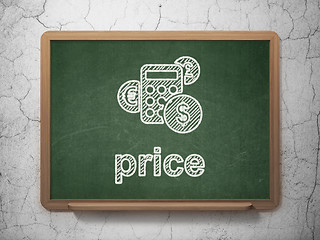 Image showing Marketing concept: Calculator and Price on chalkboard background