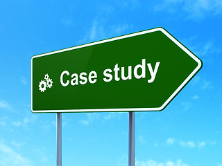 Image showing Education concept: Case Study and Gears on road sign background