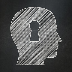 Image showing Safety concept: Head With Keyhole on chalkboard background