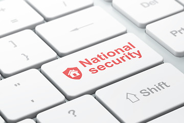 Image showing Shield and National Security on computer keyboard background