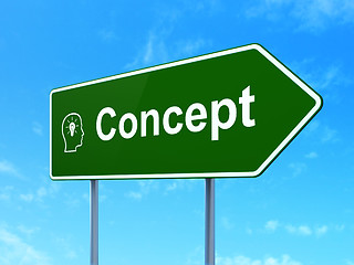 Image showing Advertising concept: Concept and Head With Lightbulb on road sign background