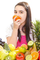 Image showing Little girl with fruits