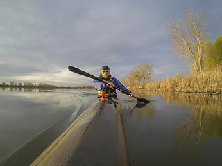 Image showing morning kayak paddling