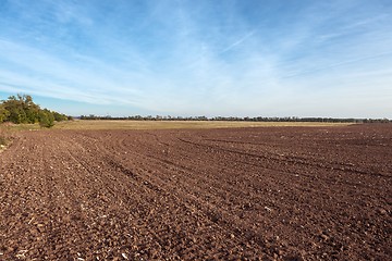 Image showing Agricultural field with soil and sky