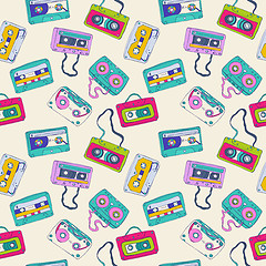 Image showing Seamless pattern of retro cassette tapes