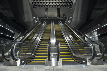 Image showing Moving escalator in the business center