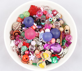 Image showing Bowl of beads and buttons