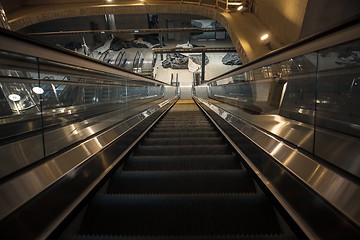 Image showing Moving escalator in the business center