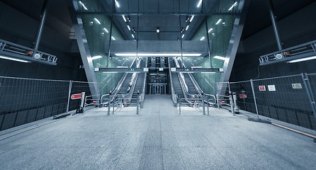 Image showing Moving escalator in the business center