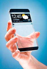 Image showing Smartphone with transparent screen in human hands.