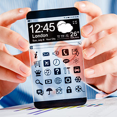 Image showing Smartphone with transparent screen in human hands.