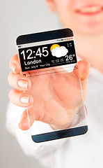 Image showing Smartphone with transparent screen in human hands.