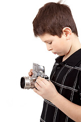 Image showing young boy with old vintage analog SLR camera