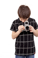 Image showing young boy with old vintage analog SLR camera