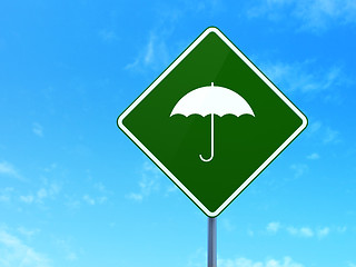 Image showing Privacy concept: Umbrella on road sign background