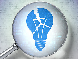 Image showing Business concept: Light Bulb with optical glass on digital background