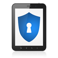 Image showing Security concept: Shield With Keyhole on tablet pc computer