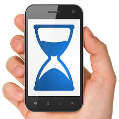 Image showing Timeline concept: Hourglass on smartphone