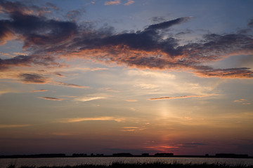 Image showing Sunset lake landscape.