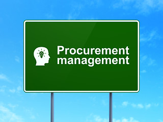 Image showing Finance concept: Procurement Management and Head With Light Bulb on road sign background