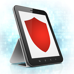 Image showing Privacy concept: Shield on tablet pc computer