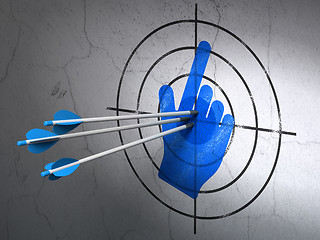 Image showing Social network concept: arrows in Mouse Cursor target on wall background