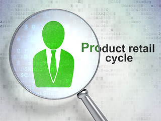 Image showing Advertising concept: Business Man and Product retail Cycle with optical glass