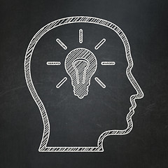 Image showing Education concept: Head With Lightbulb on chalkboard background