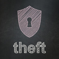 Image showing Security concept: Shield With Keyhole and Theft on chalkboard background