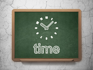 Image showing Timeline concept: Clock and Time on chalkboard background