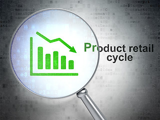 Image showing Advertising concept: Decline Graph and Product retail Cycle with optical glass