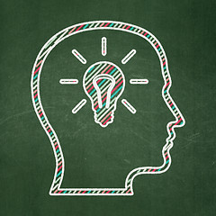 Image showing Education concept: Head With Lightbulb on chalkboard background
