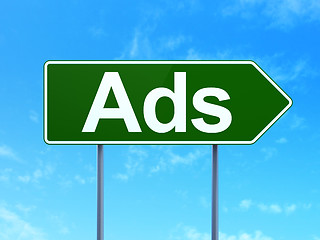 Image showing Marketing concept: Ads on road sign background