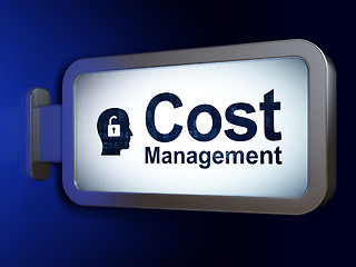 Image showing Business concept: Cost Management and Head With Padlock on billboard background