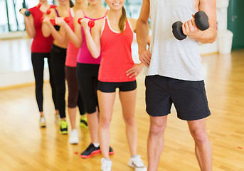 Image showing group of people working out with dumbbells in gym