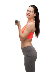 Image showing young sporty woman with light dumbbells