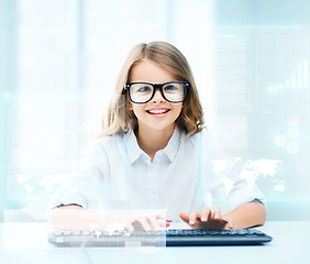 Image showing student girl with keyboard and virtual screen