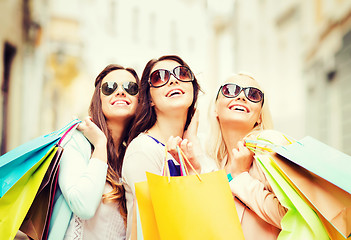 Image showing girls with shopping bags in ctiy