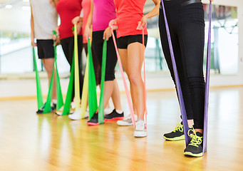 Image showing group of people with working out with rubber bands