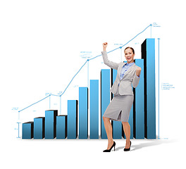 Image showing happy businesswoman with hands up