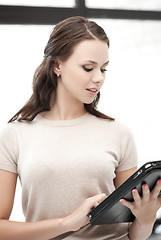 Image showing woman with tablet pc computer or touchpad
