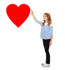 Image showing girl drawing big red heart in the air