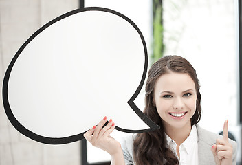 Image showing smiling businesswoman with blank text bubble