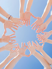 Image showing close up of circle of hands
