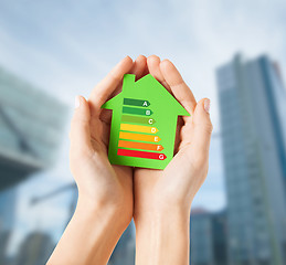 Image showing hands holding green paper house