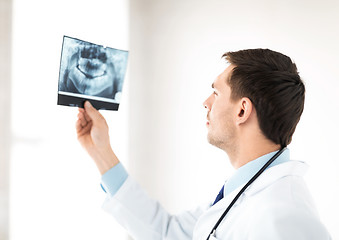 Image showing male doctor or dentist looking at x-ray